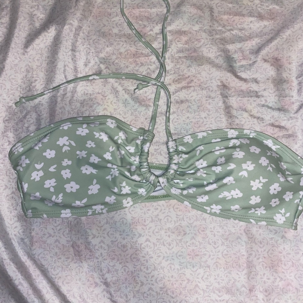 green floral bandeau bikini top